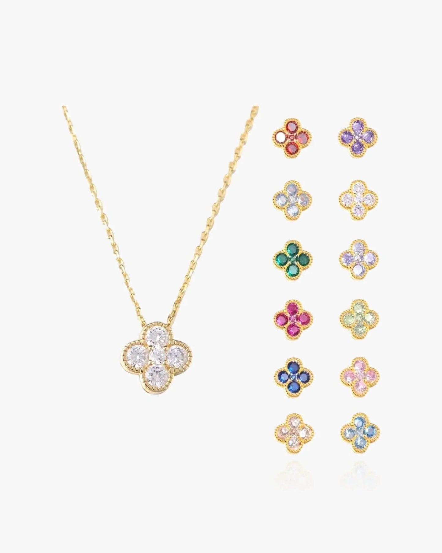 Clover Birthstone Necklace Sterling Silver