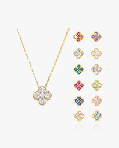 Clover Birthstone Necklace Sterling Silver