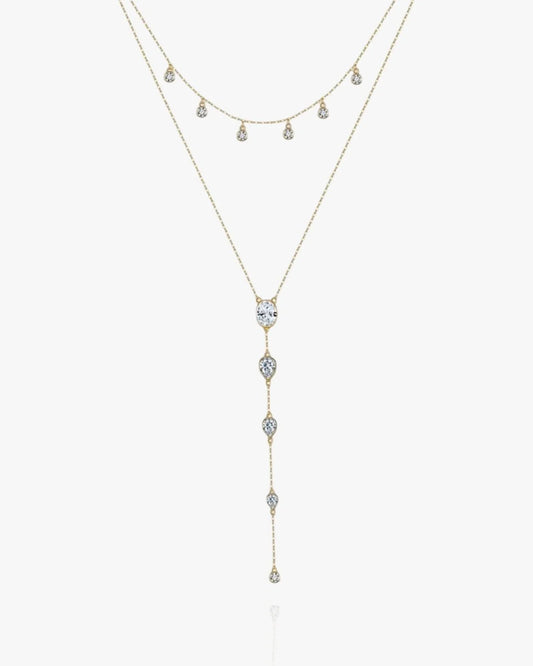 Dainty Crystals Y-Shape Necklace Sterling Silver