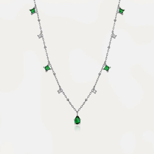 Dainty Emerald Necklace Sterling Silver