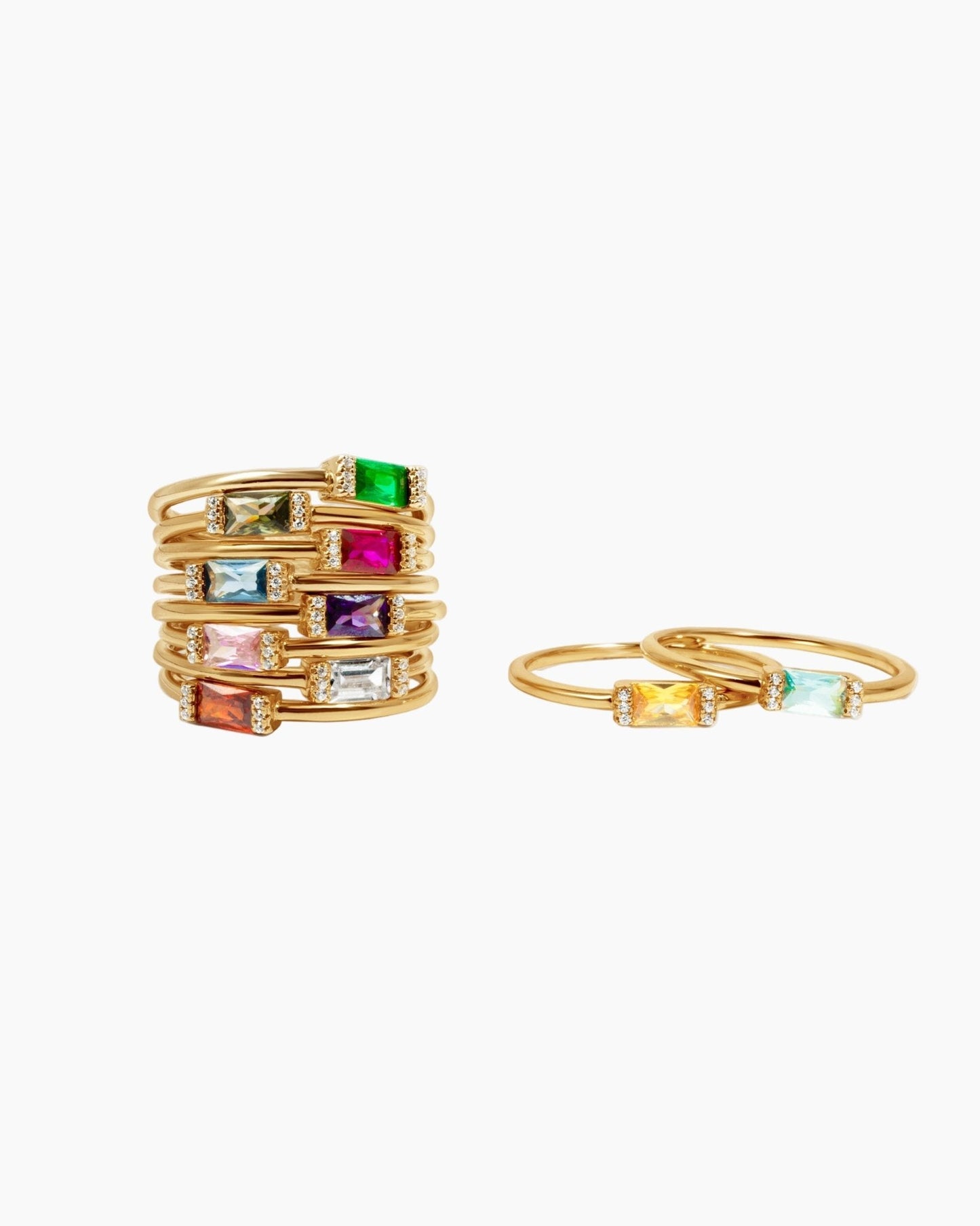 Gold Simple Baguette Birthstone Rings