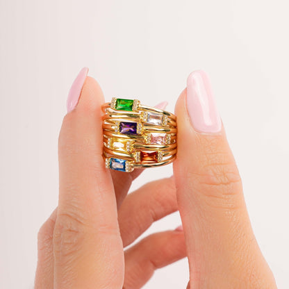 Gold Simple Baguette Birthstone Rings