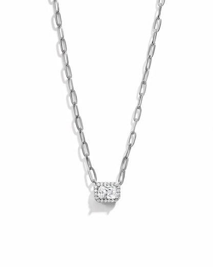 Halo Baguette Necklace w/ Paperclip Chain