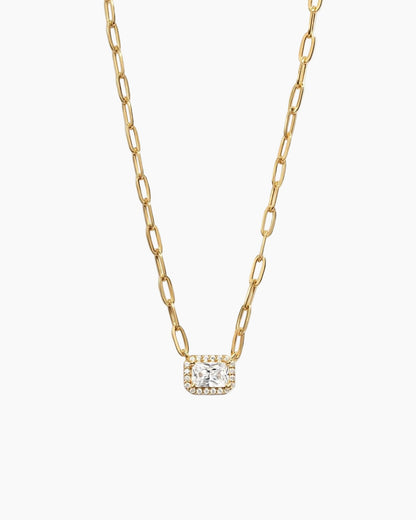 Halo Baguette Necklace w/ Paperclip Chain