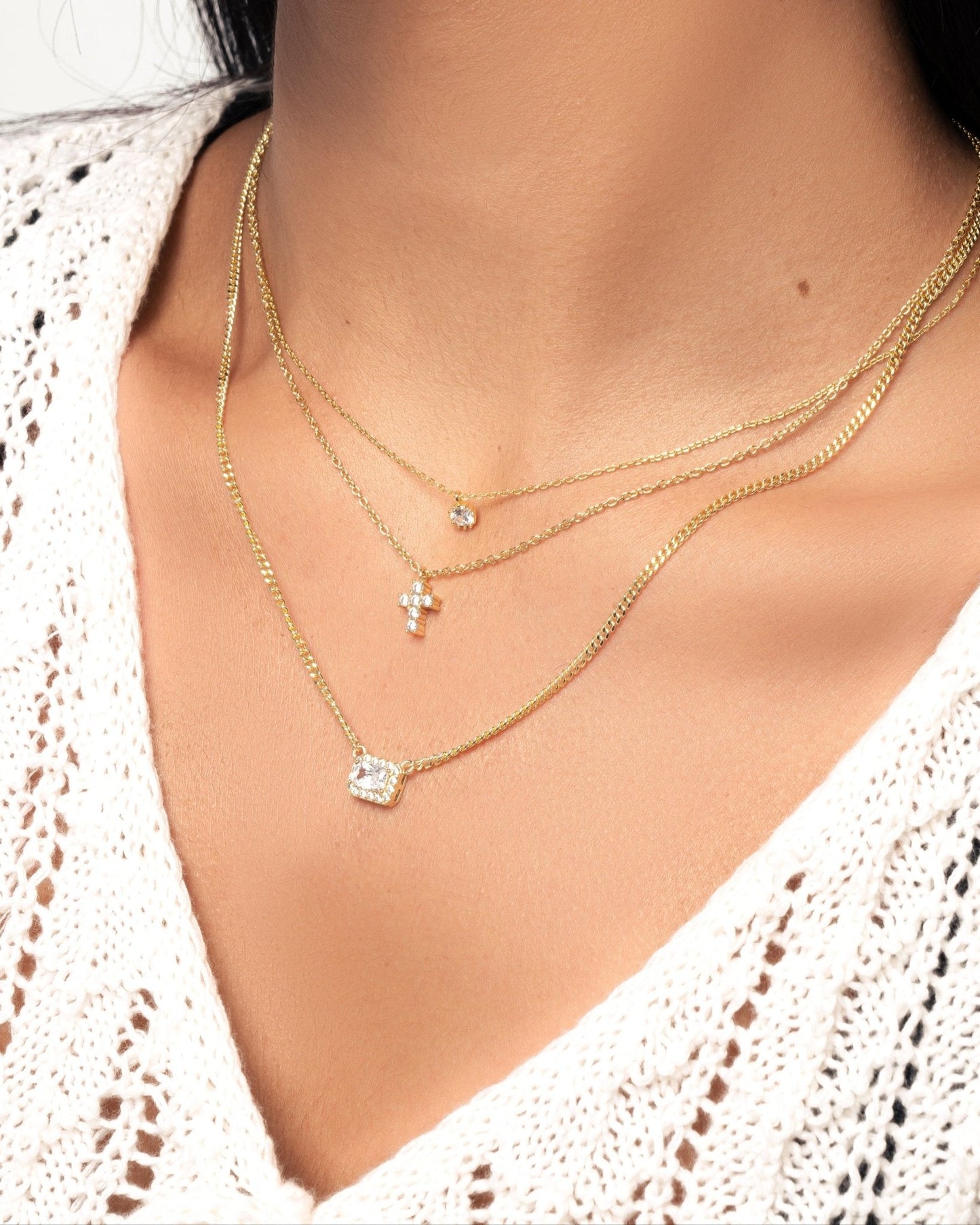 Halo Emerald Cut Necklace on Cuban Chain