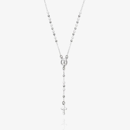 Mary Rosary Lariat Cross Necklace