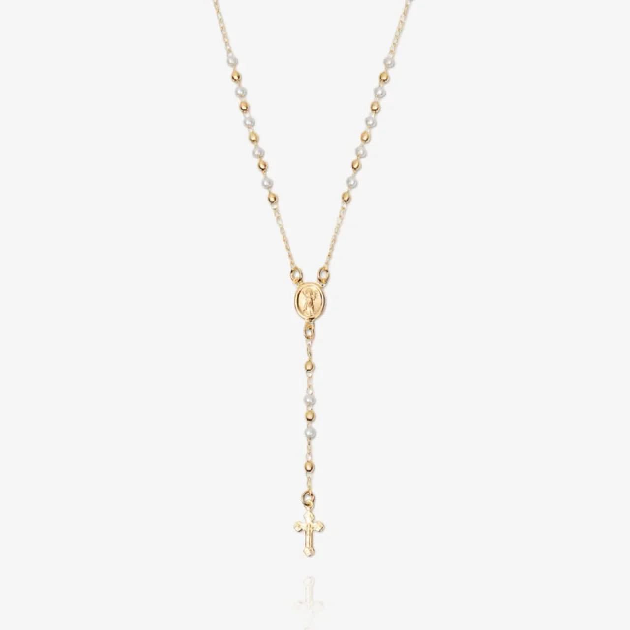 Mary Rosary Lariat Cross Necklace