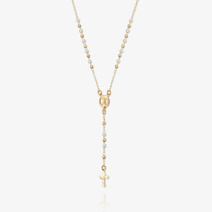 Mary Rosary Lariat Cross Necklace