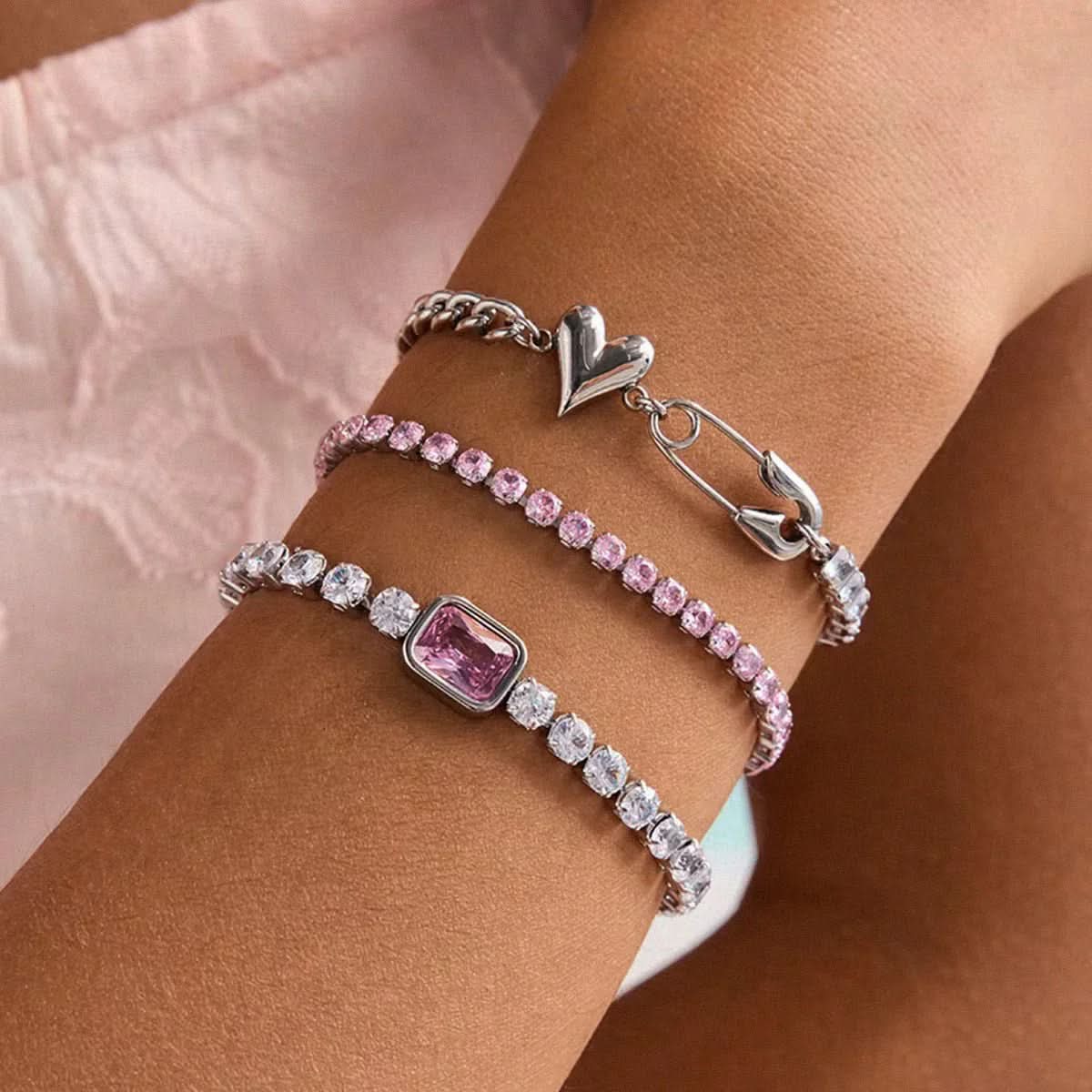 Pink Tennis Bracelet Silver