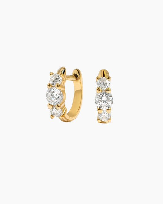Three Stone Huggie Hoops